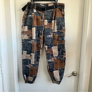 VIP Women's Newsprint Patchwork Joggers w Elastic Waist w Adj Belt Size 17/18